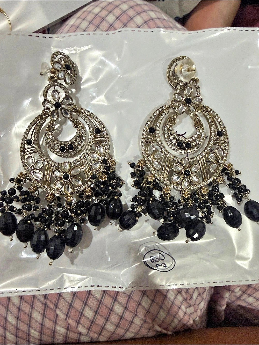 Chandbali Earrings in Black & Silver NWT